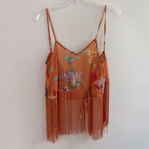 ASOS fully sheer floral crop top with long fringe